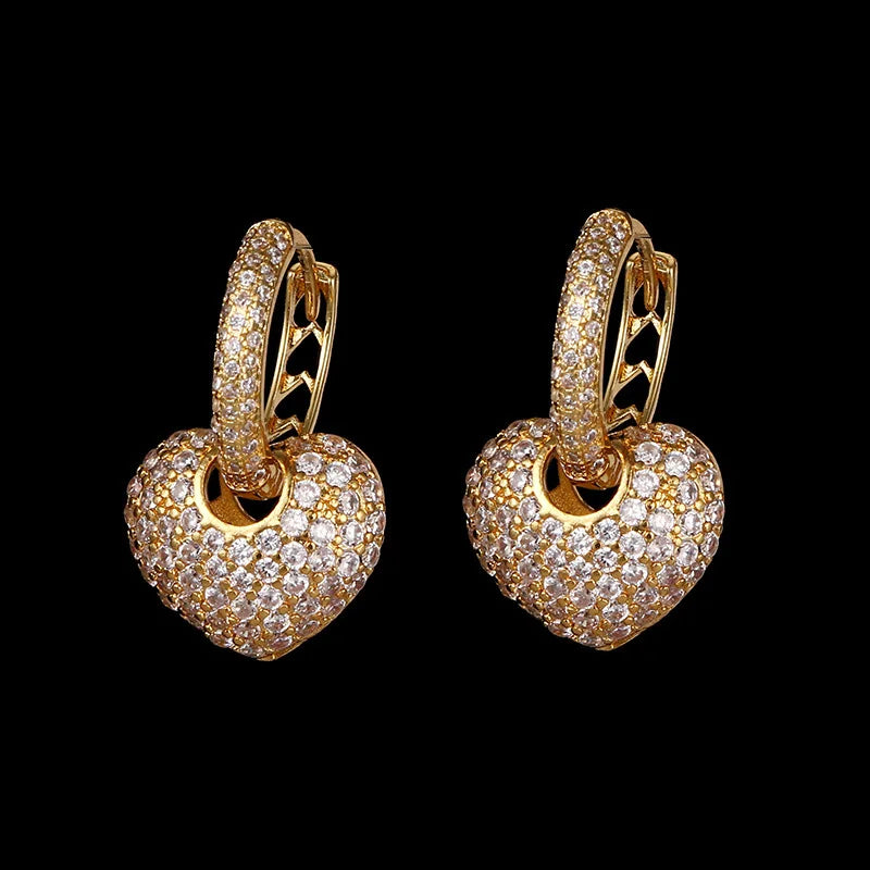 925 Sterling Silver Sparkling Hearts Hoop Earrings