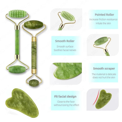 Gua Sha Jade Massage Roller Set