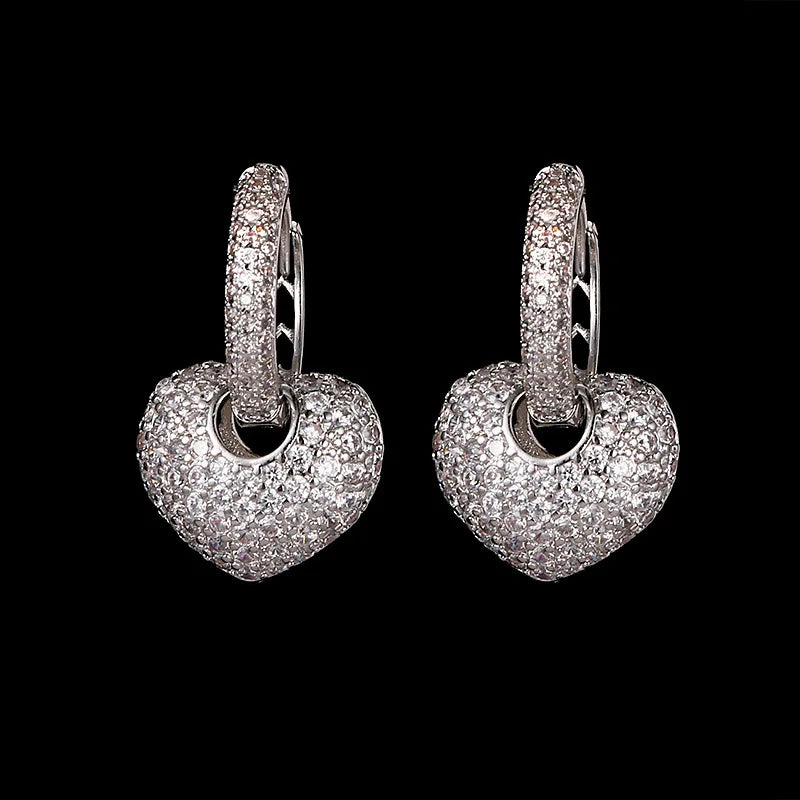 925 Sterling Silver Sparkling Hearts Hoop Earrings
