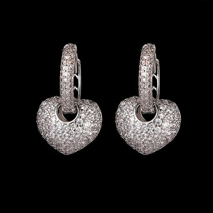 925 Sterling Silver Sparkling Hearts Hoop Earrings