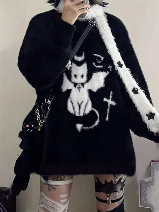 Harajuku Gothic Casual Grunge Kitty Comfy Sweater