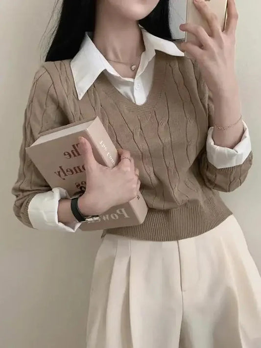 Fashion Winter Knitted Casual V-Neck Jumper Pullover