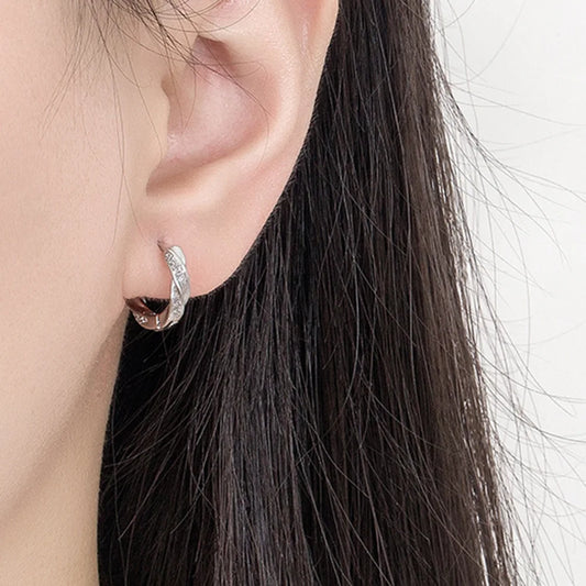 Sterling 925 Silver Zircon Unique Hoop Design Earrings