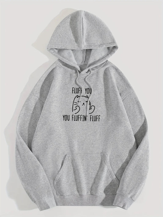 Cute Cat & Letter Printed Pocket Drawstring Hoodie