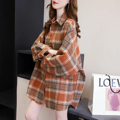 Plaid Autumn Long Sleeve Vintage Top