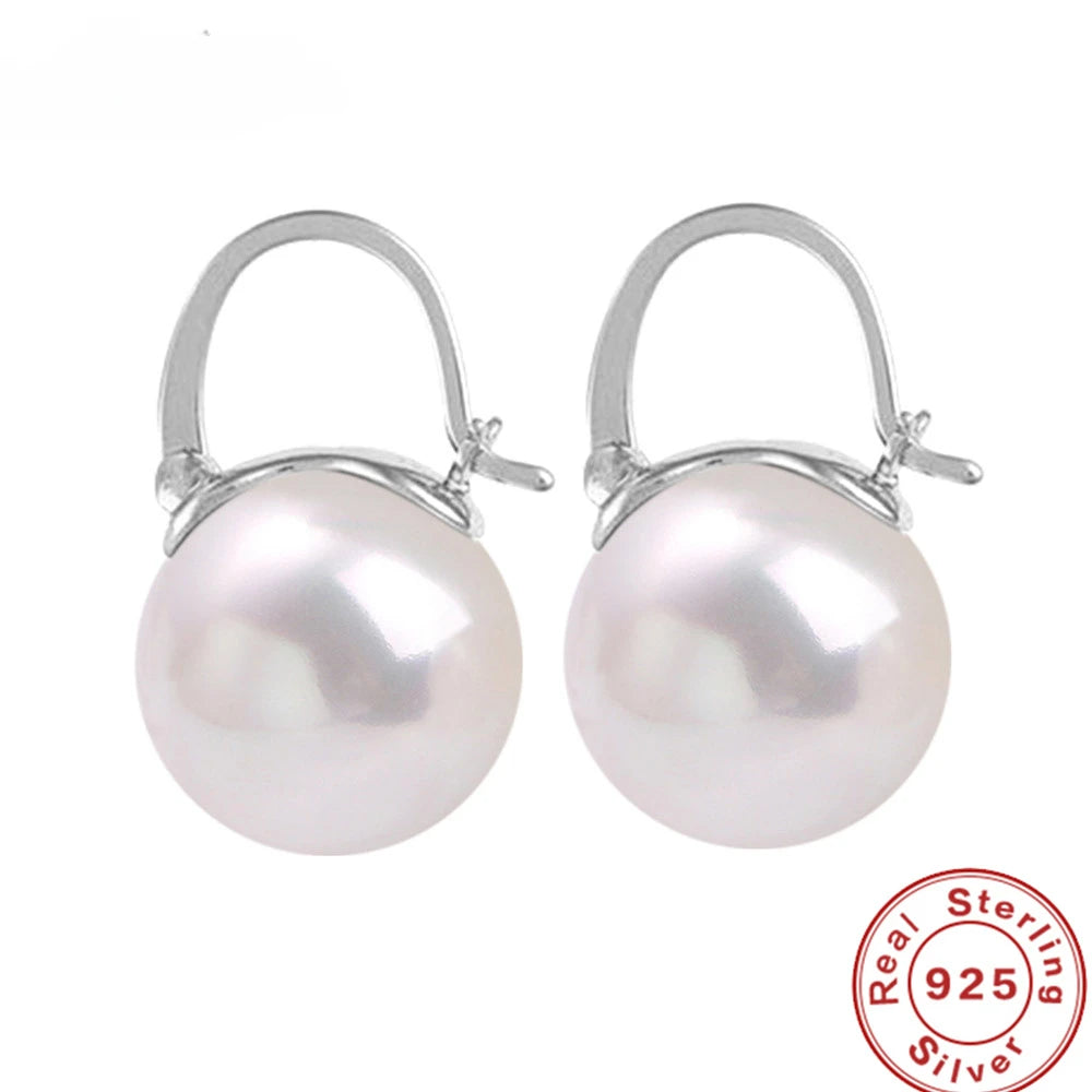 1 Pair - 18k Gold 925 Sterling Silver Hook Pearl Elegant Earring