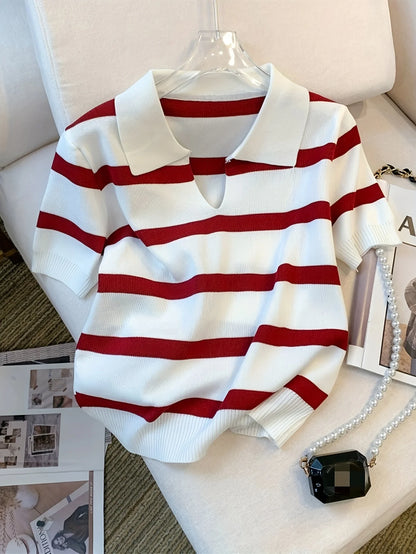 Stripped Versatile Knitted Collared Top