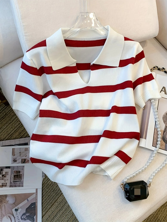 Stripped Versatile Knitted Collared Top