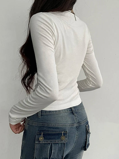 Tie Lace Trim Square Collar Y2k Long Sleeve