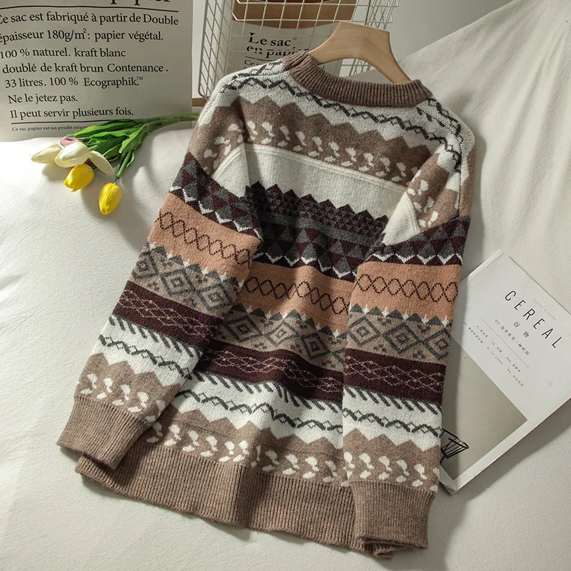 Autumn Japanese Jacquard Pullover Knitted Sweater