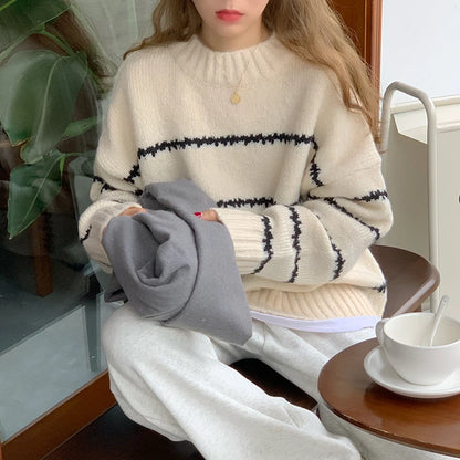 Women Casual Autumn Knitted Loose Stripped Sweater