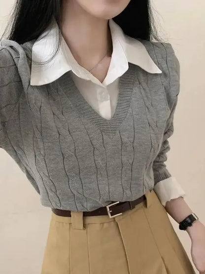 Fashion Winter Knitted Casual V-Neck Jumper Pullover