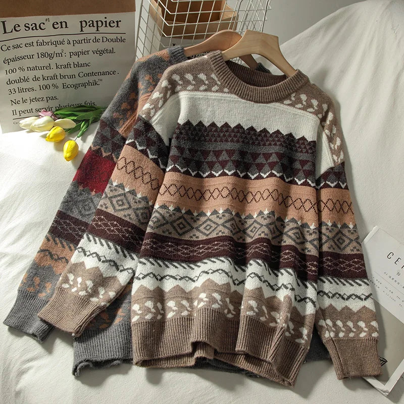 Autumn Japanese Jacquard Pullover Knitted Sweater