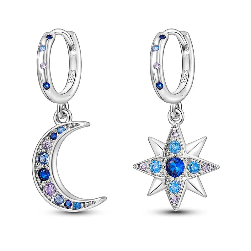 925 Sterling Loops Star, Moon Ring Styled Earrings