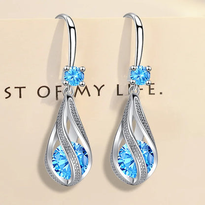 Luxury 925 Sterling Water Crystal Drop Hoop Earings