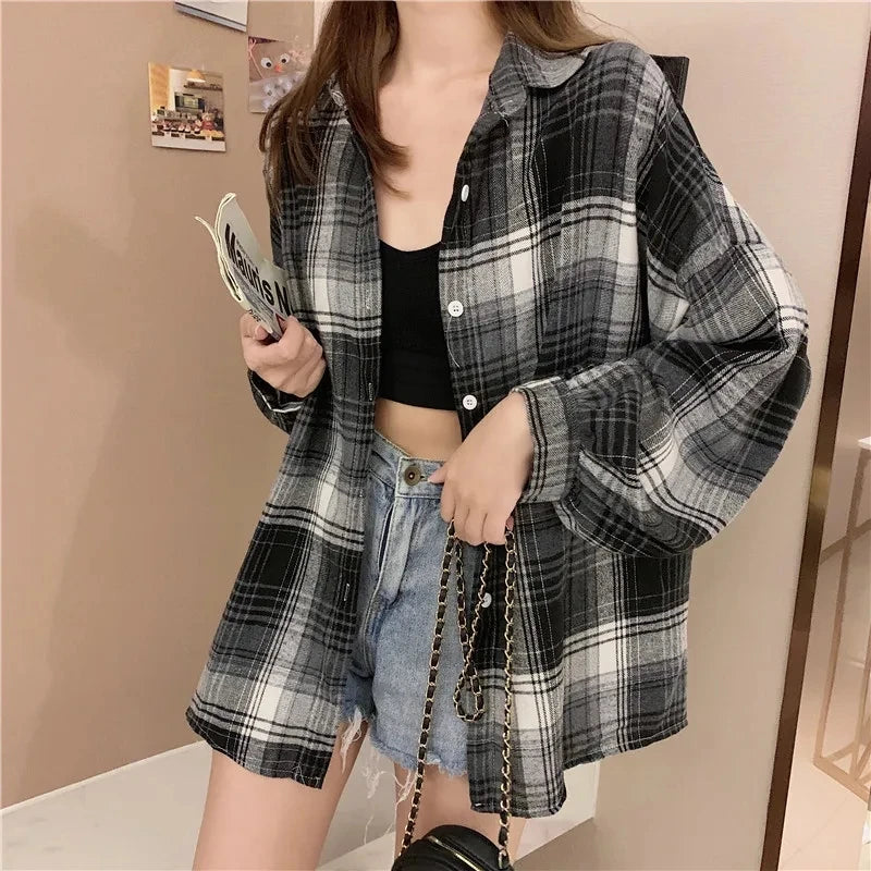 Plaid Autumn Long Sleeve Vintage Top