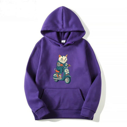 Cool Unisex Cat Scooter Hooded Sweatshirt