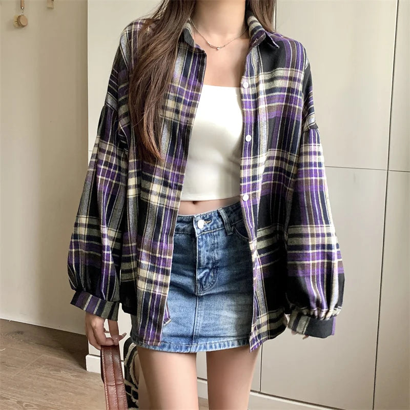 Plaid Autumn Long Sleeve Vintage Top
