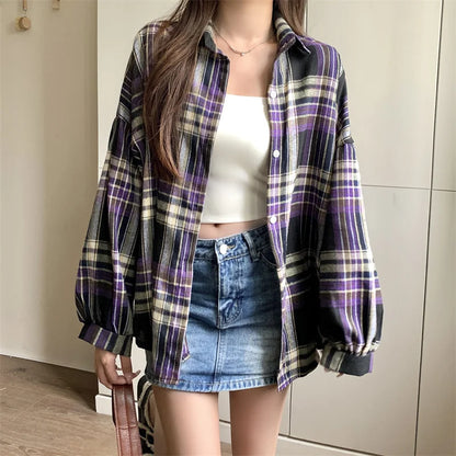 Plaid Autumn Long Sleeve Vintage Top