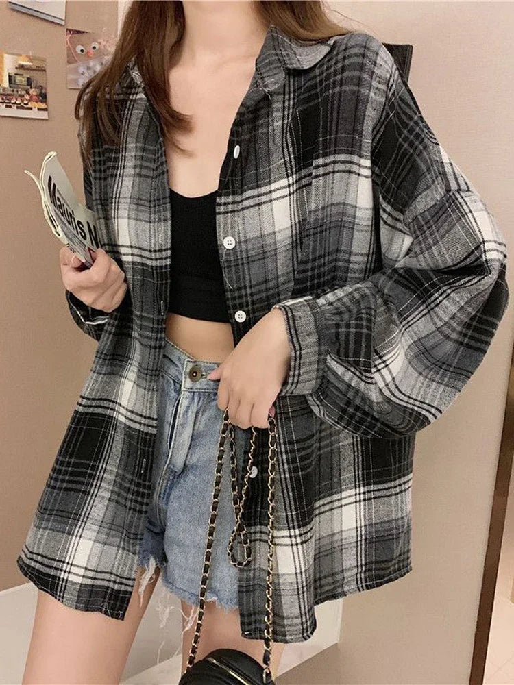Plaid Autumn Long Sleeve Vintage Top
