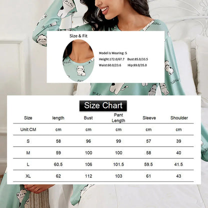 Spring Green Cat Collided Pajamas Top & Pants