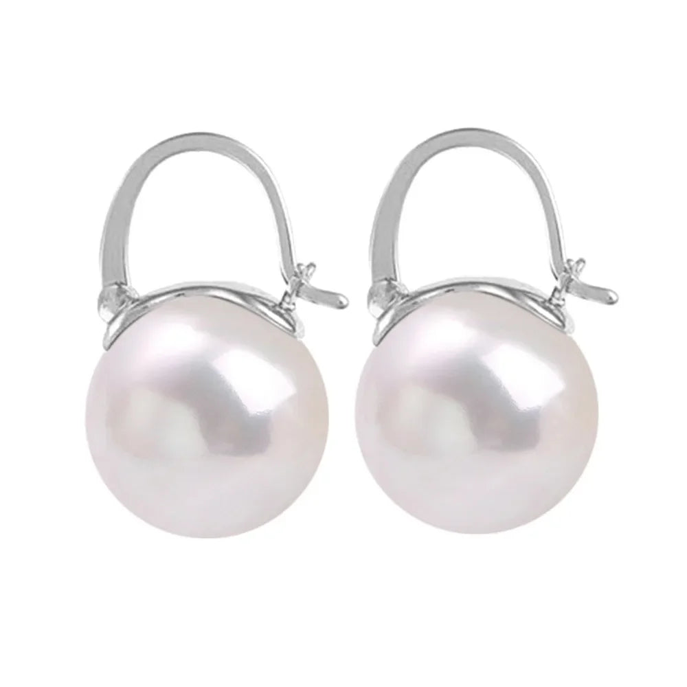 1 Pair - 18k Gold 925 Sterling Silver Hook Pearl Elegant Earring