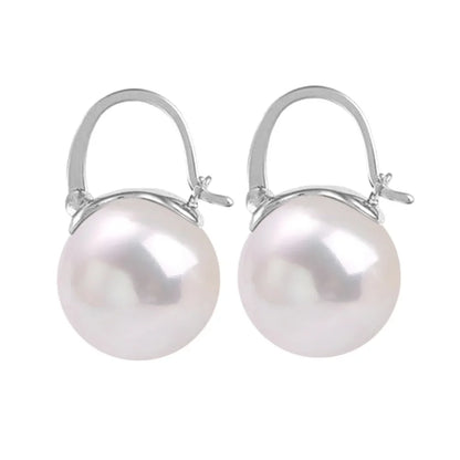 1 Pair - 18k Gold 925 Sterling Silver Hook Pearl Elegant Earring