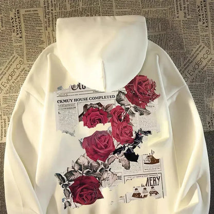Vivid Rose Print Cotton Hoodie