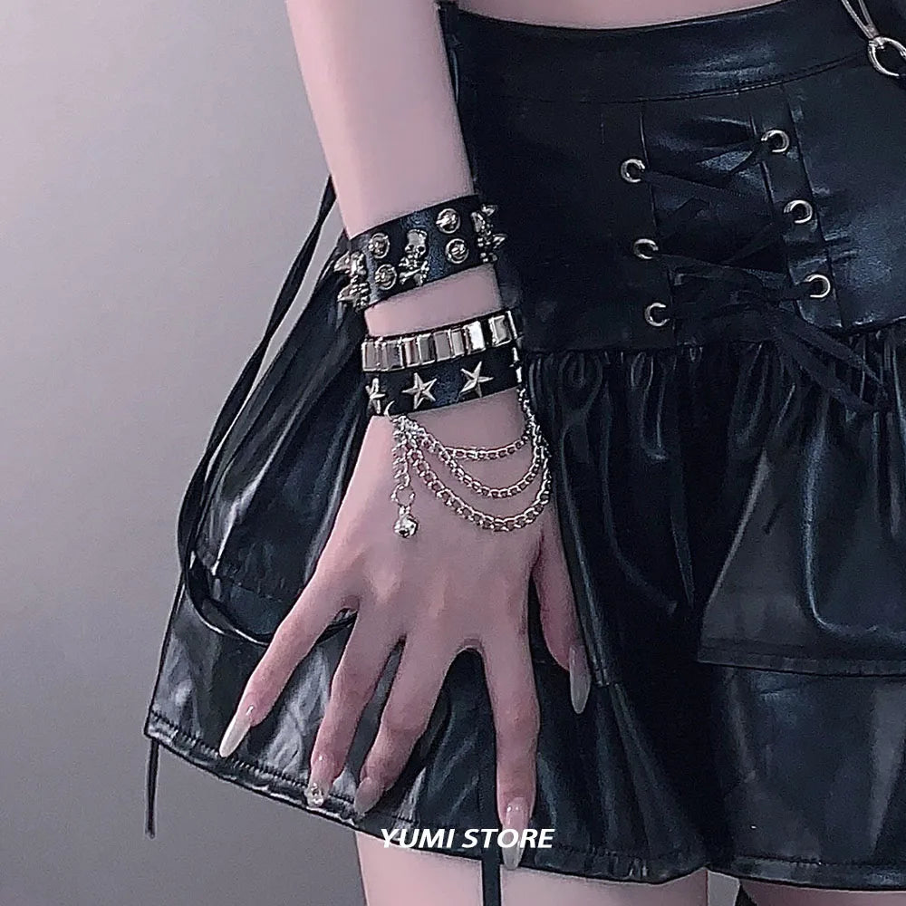 Dark Gothic Punk Star Leather Bracelet Sets