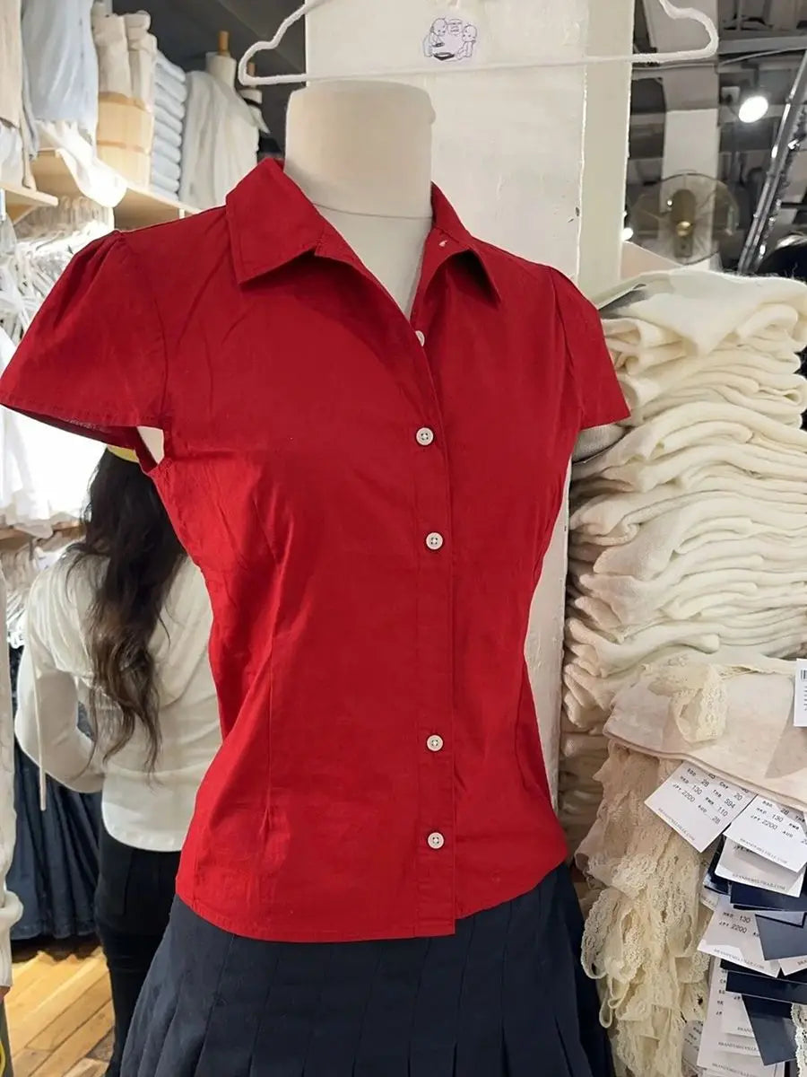 White Cotton Blouse T-Shirt for Women Summer Peter Pan Collar Short Sleeve Slim Fit Casual Cute Lace-Up Crop Top