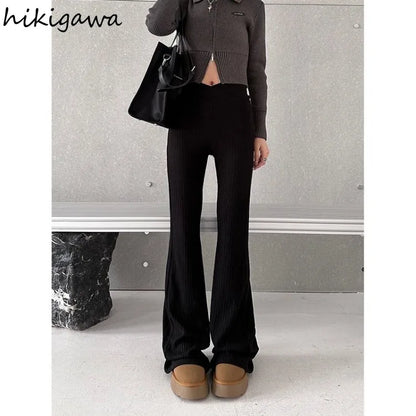 Casual Slim Fit High Waist Flare Trousers