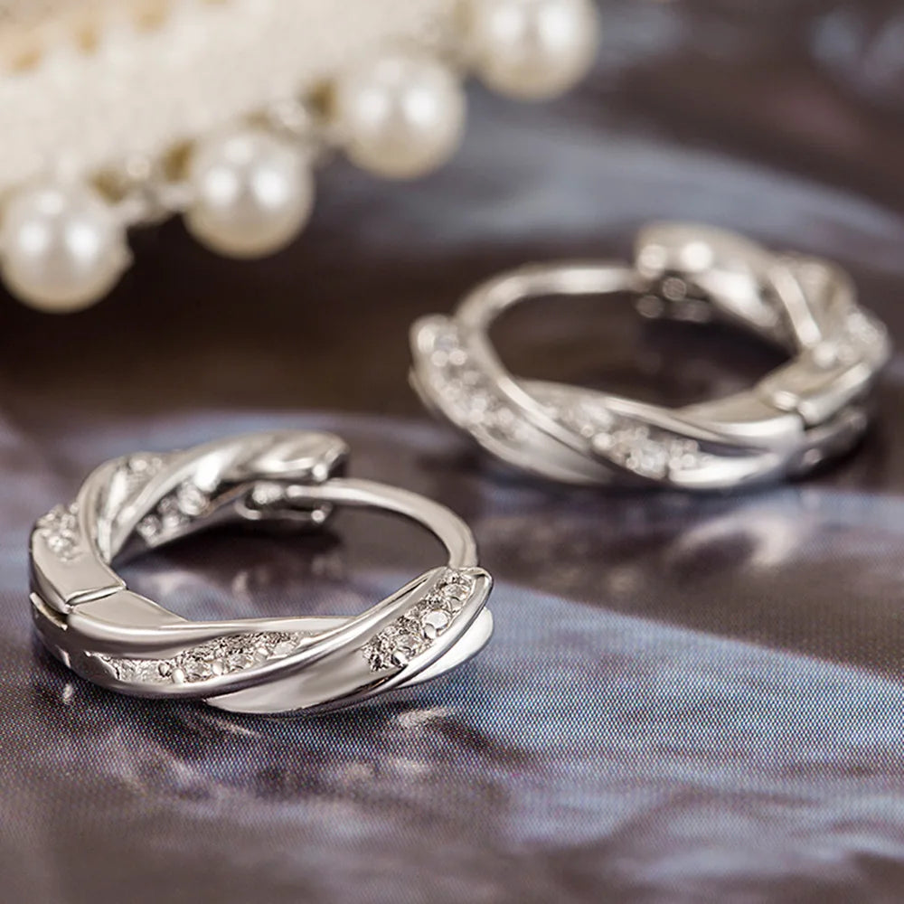 Sterling 925 Silver Zircon Unique Hoop Design Earrings