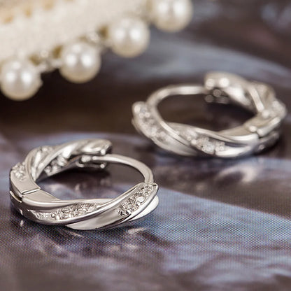 Sterling 925 Silver Zircon Unique Hoop Design Earrings