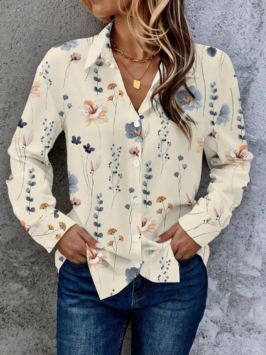 Women's Multicolor Floral Print Blouse Casual Summer Top Elegant Coffee Date Weekend Brunch Park Stroll Fashion Blouse