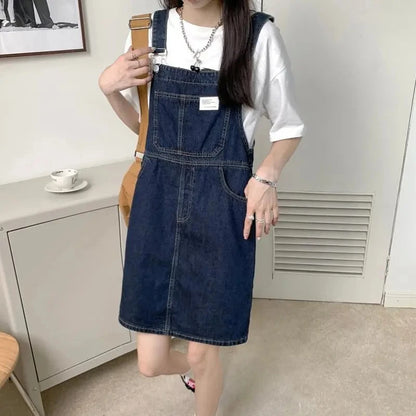 Women's Summer Casual Denim Dress Knee-Length Blue Oversized Strapless A-Line Temperament Commuting Fashion Junior Size