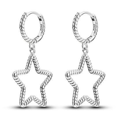 925 Sterling Loops Star, Moon Ring Styled Earrings