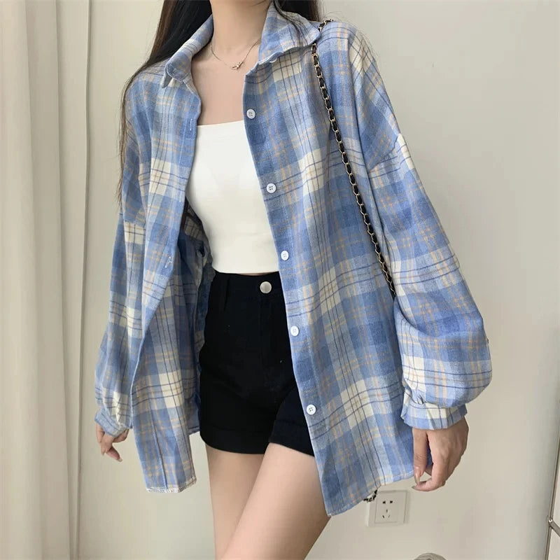 Plaid Autumn Long Sleeve Vintage Top