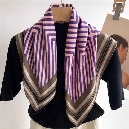 Multi-Colored Stripped Shaped Silk Scarf