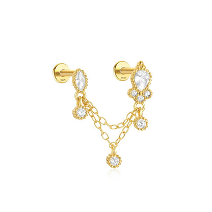Sterling Silver Double Ear Hole Zircon Women's Flat Earrings