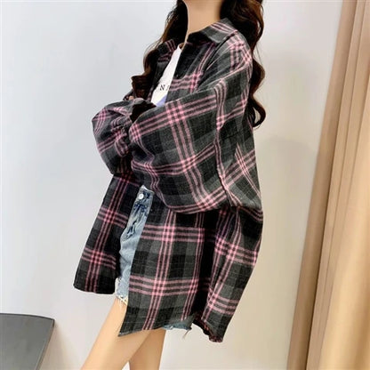 Plaid Autumn Long Sleeve Vintage Top