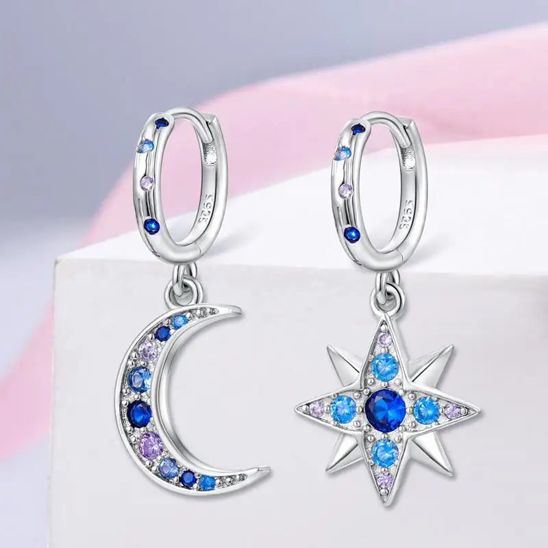 925 Sterling Loops Star, Moon Ring Styled Earrings