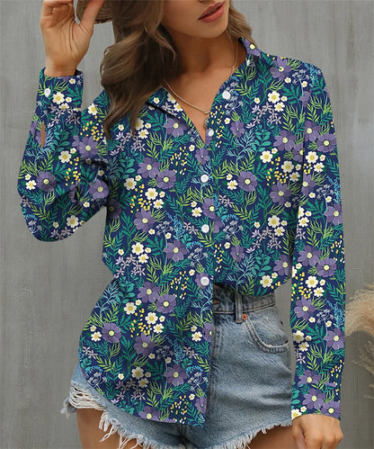 Elegant Loose Women's Blouse Casual Long Sleeve Turning down Collar Polyester Top for Holiday Weekend Fashion Midweight