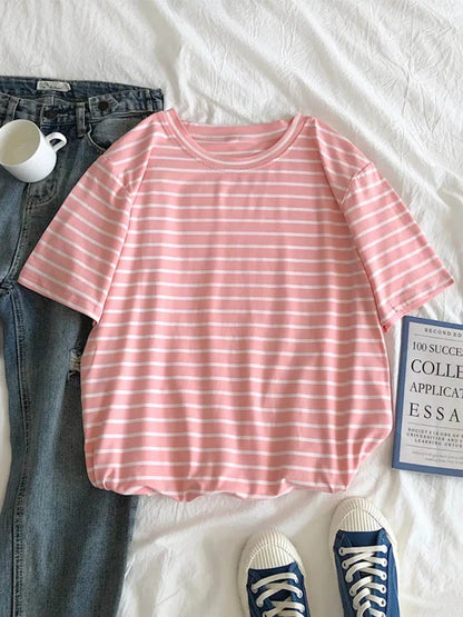 Cute Short Sleeve Korean Stripped Casual Shirt