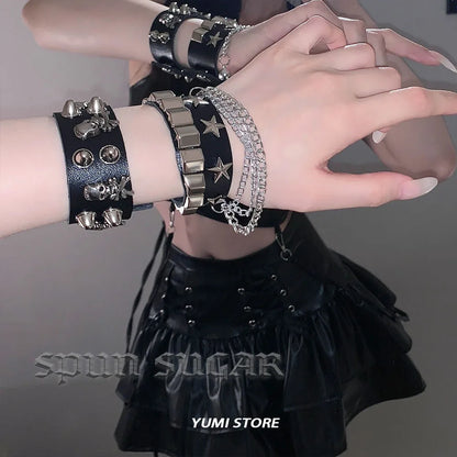 Dark Gothic Punk Star Leather Bracelet Sets