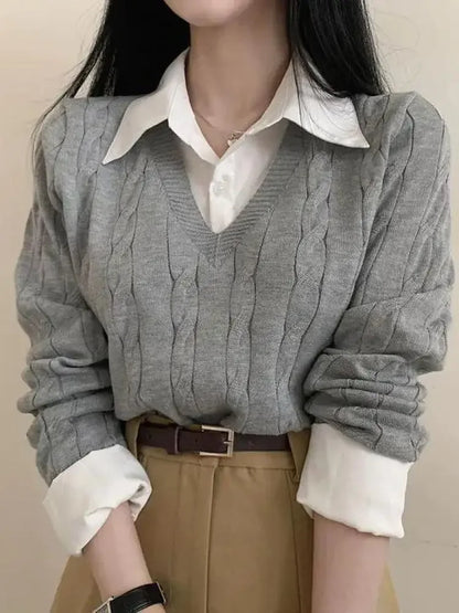 Fashion Winter Knitted Casual V-Neck Jumper Pullover