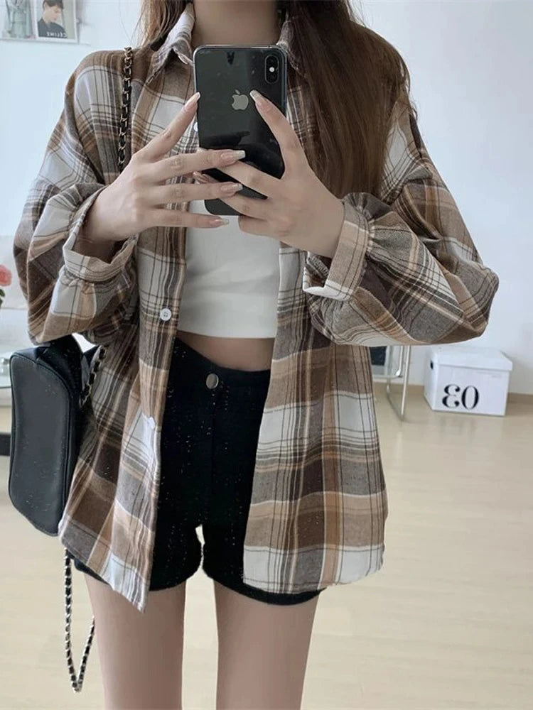 Plaid Autumn Long Sleeve Vintage Top
