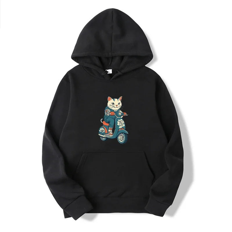 Cool Unisex Cat Scooter Hooded Sweatshirt
