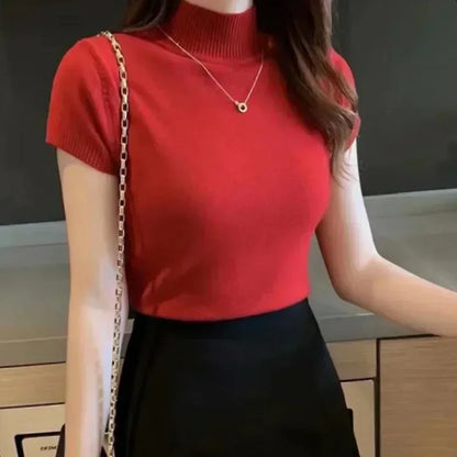 New Solid Slim Turtleneck Crop Tube Top