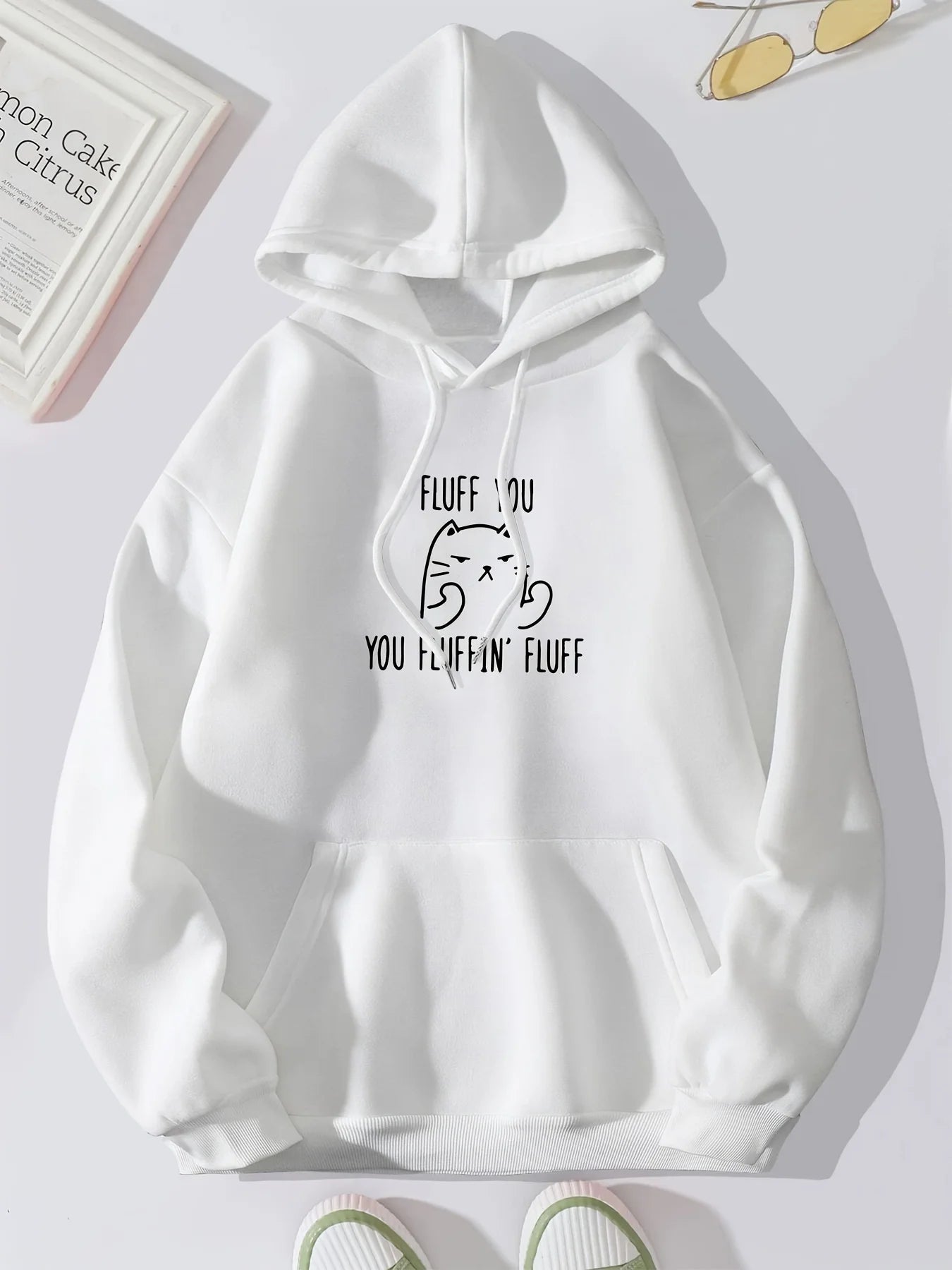 Cute Cat & Letter Printed Pocket Drawstring Hoodie
