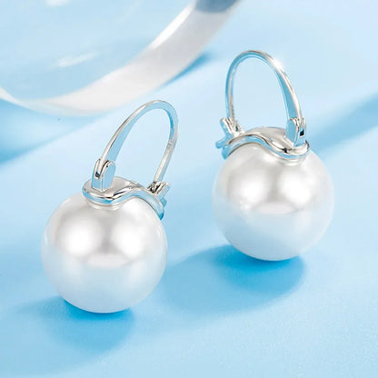 1 Pair - 18k Gold 925 Sterling Silver Hook Pearl Elegant Earring